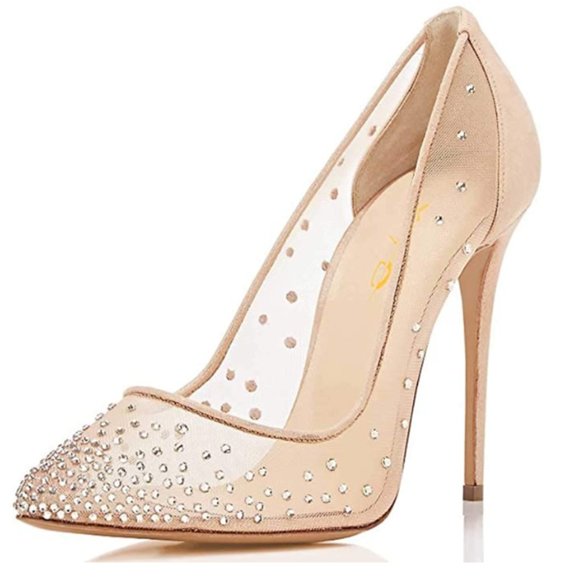 XYD Shoes - XYD Rhinestones Studded Stiletto High Heels Mesh